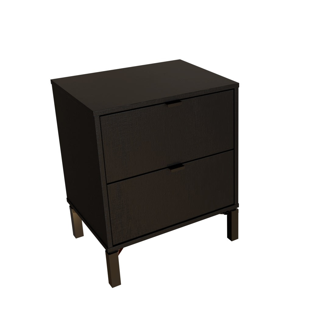 24" Black Two Drawer Faux Wood Nightstand