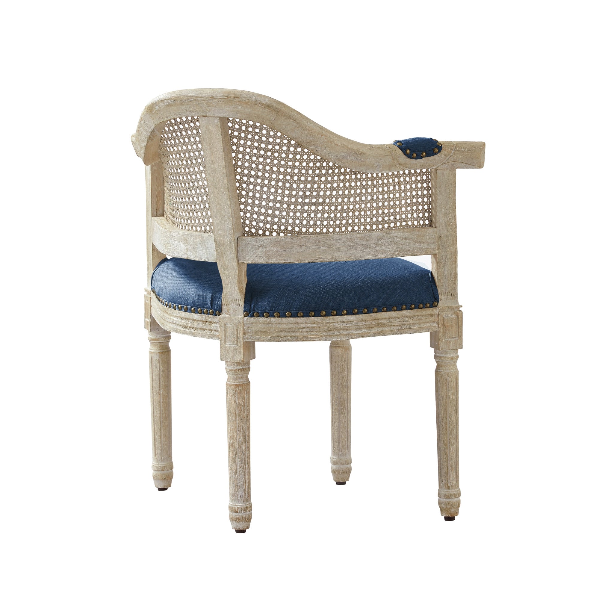 24" Navy Blue And Beige Linen Arm Chair