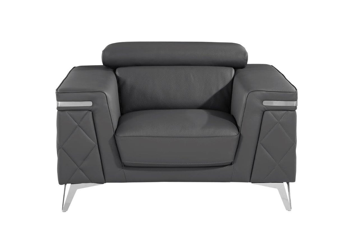 42" Gray And Silver Top Grain Leather Club Chair