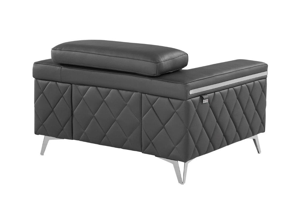 42" Black And Silver Top Grain Leather Club Chair