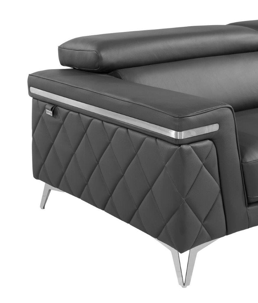 42" Black And Silver Top Grain Leather Club Chair