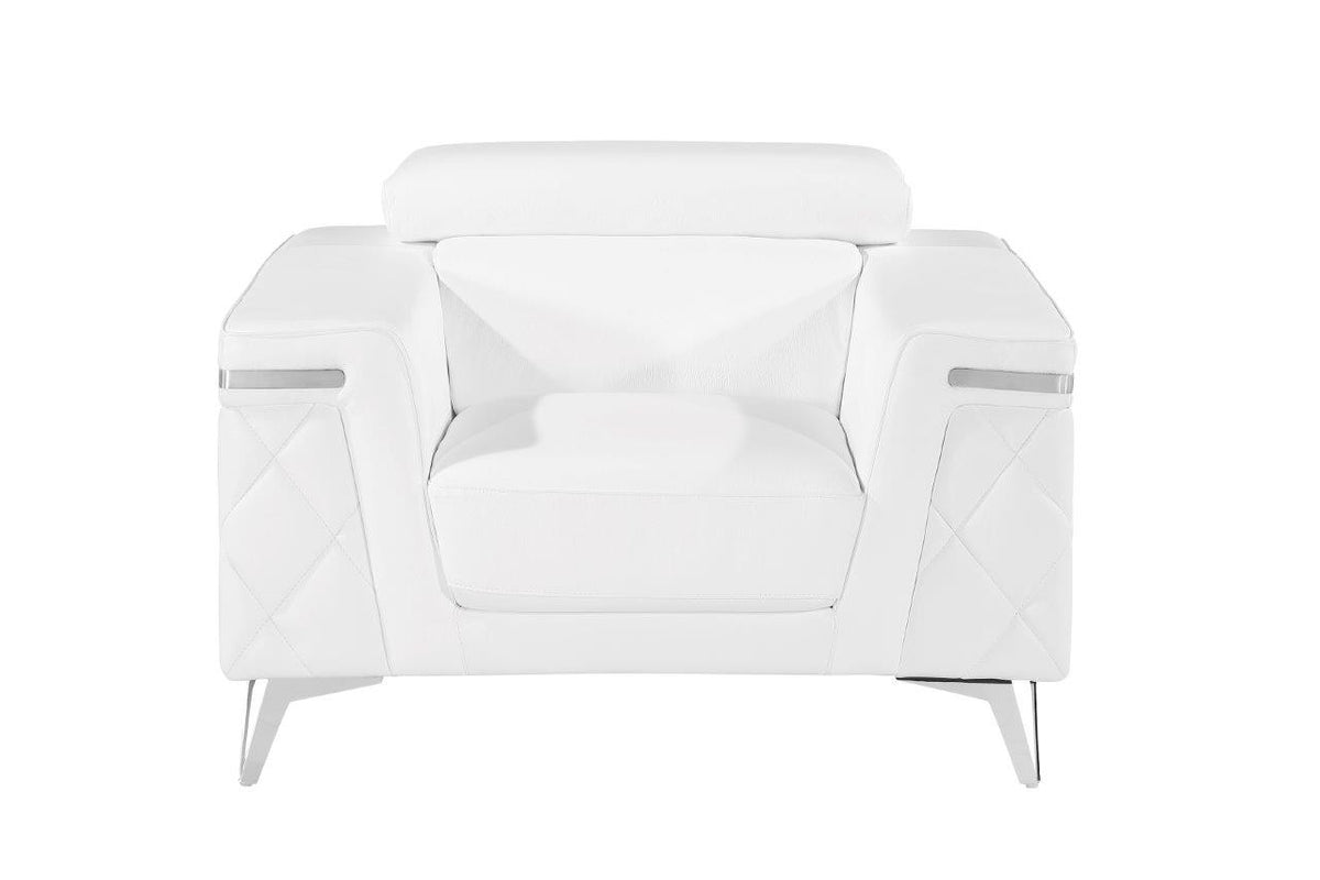 42" White And Silver Top Grain Leather Club Chair
