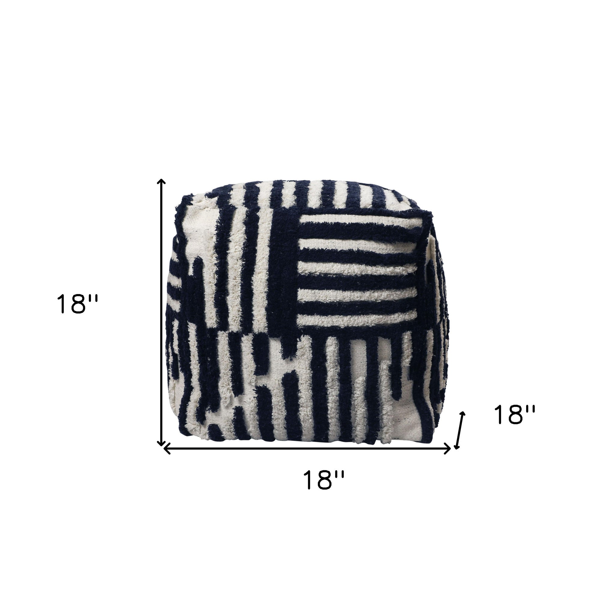 18" Blue Cotton Cube Striped Pouf Ottoman