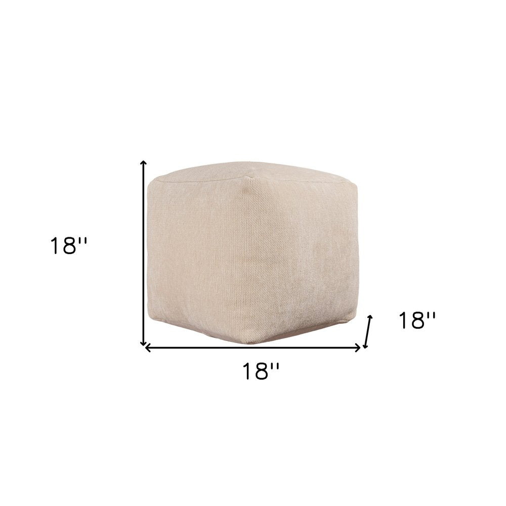 18" Ivory Chenille Cube Pouf Ottoman