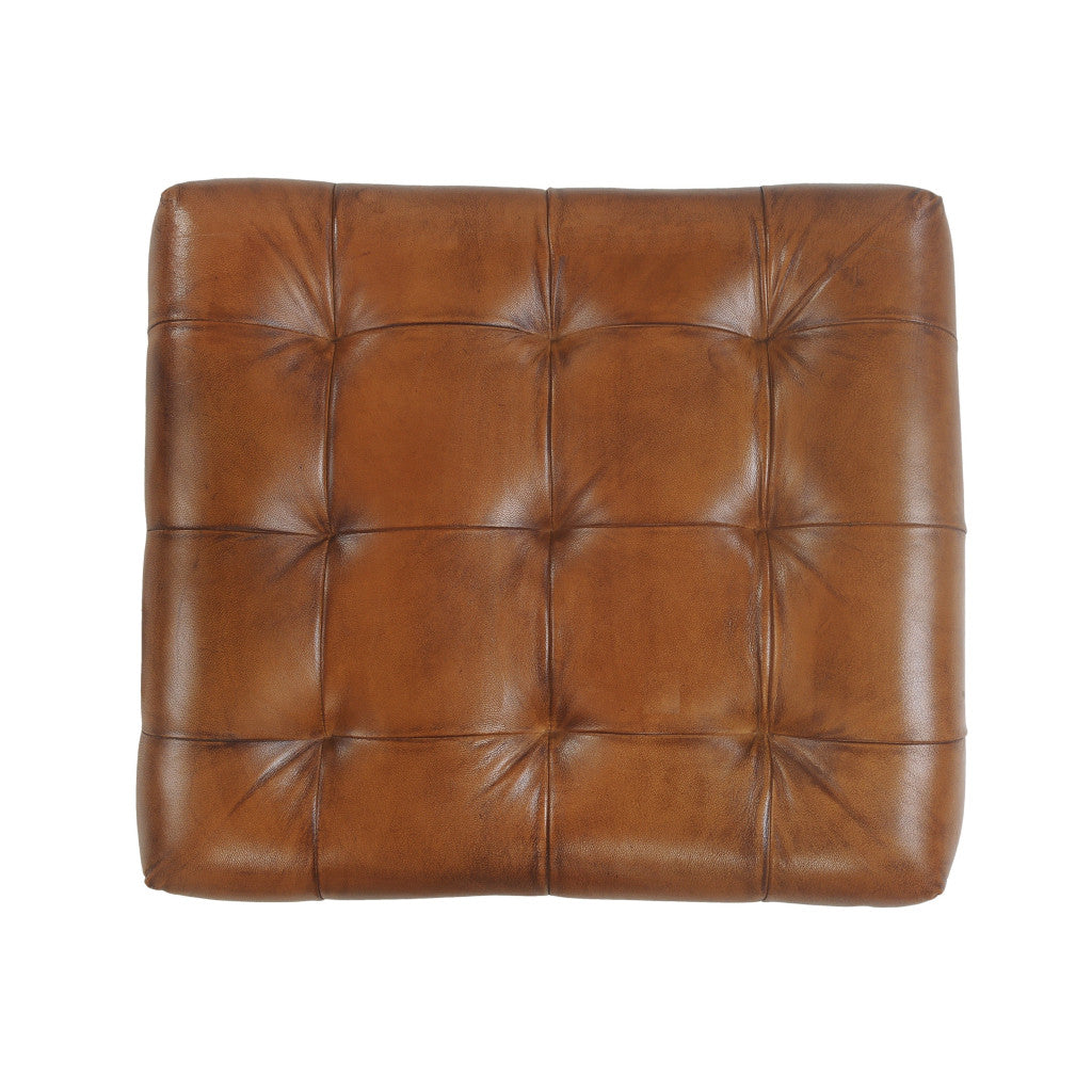 14" Brown Faux leather Footstool Ottoman