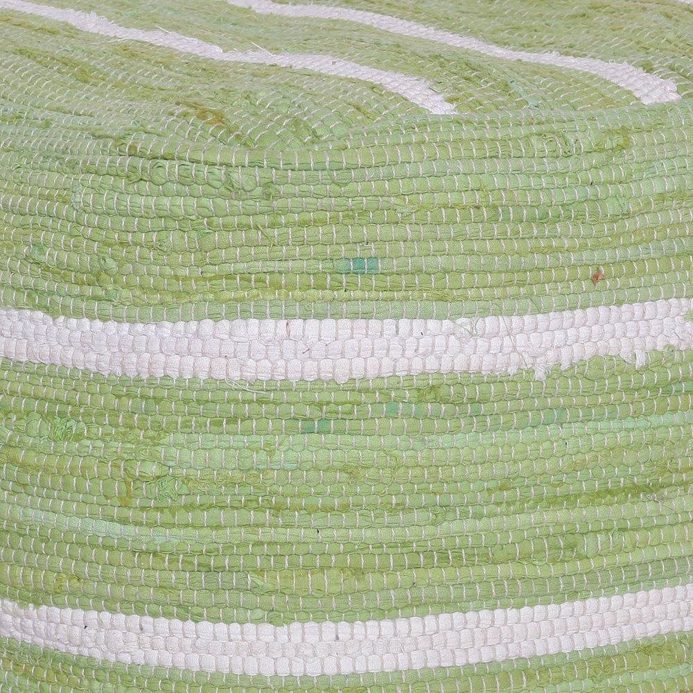 18" Green And White Cotton Cube Striped Pouf Ottoman