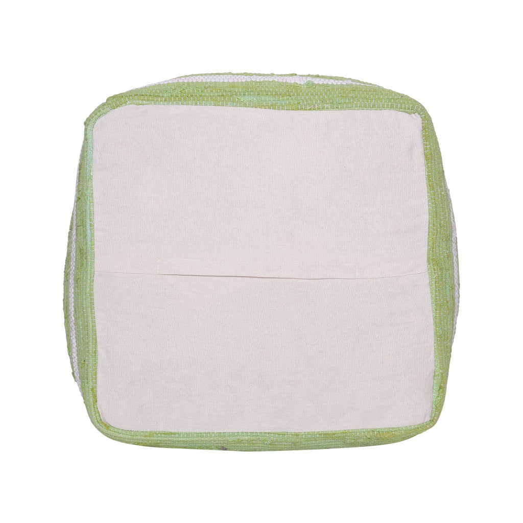 18" Green Cotton Cube Striped Pouf Ottoman