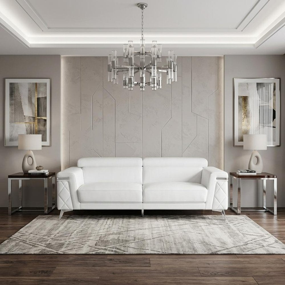 89" Black Italian Leather Sofa With Silver Legs