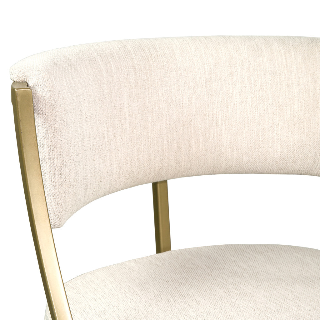 30" Beige And Antiqued Brass Fabric And Steel Low Back Bar Height Bar Chair
