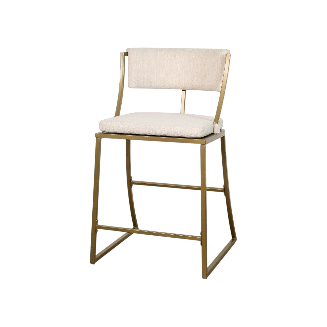 25" Beige And Antiqued Brass Fabric And Steel Low Back Counter Height Bar Chair