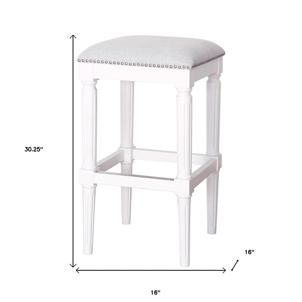 31" Light Gray And White Fabric And Solid Wood Backless Bar Height Bar Chair