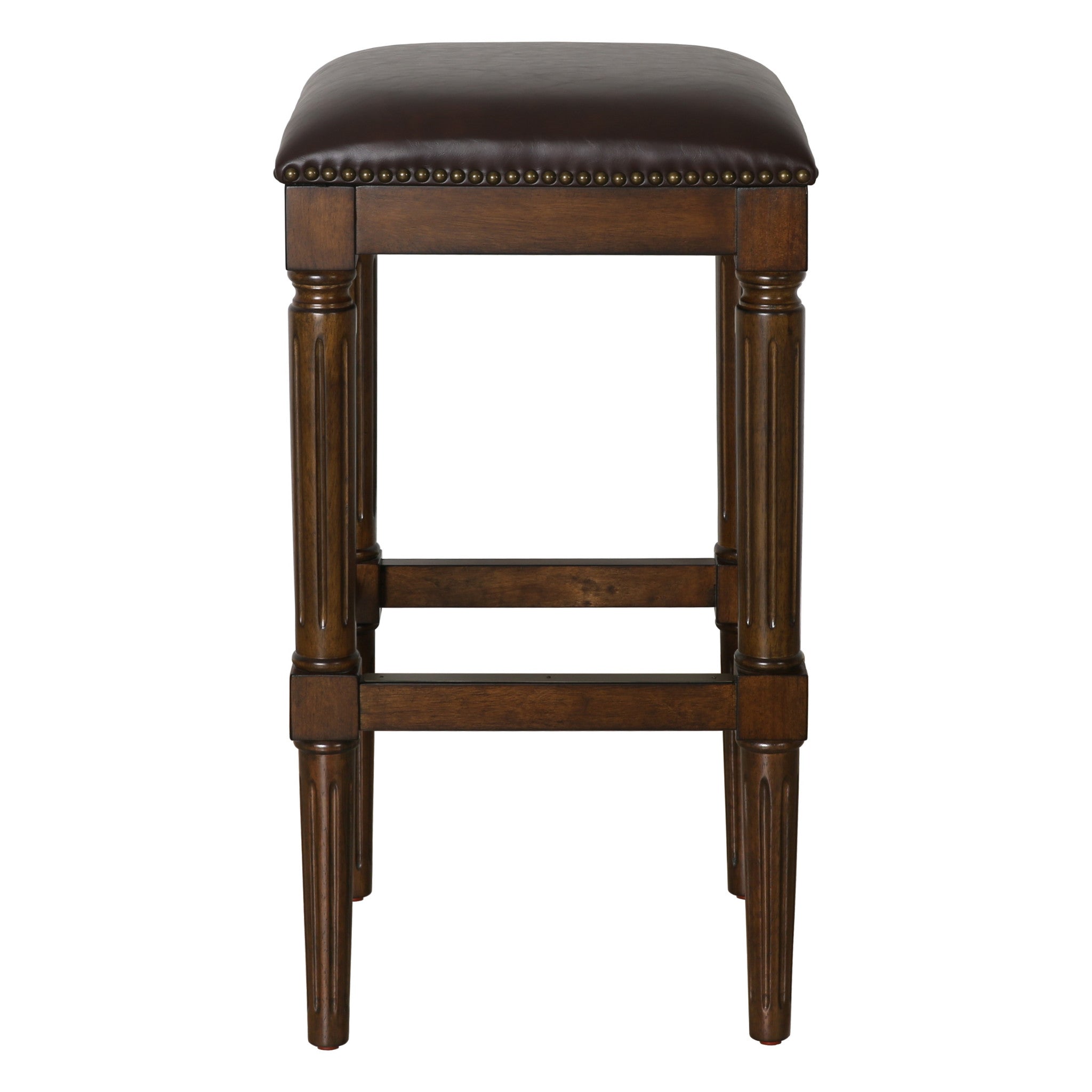31" Brown And Dark Brown Fabric And Solid Wood Backless Bar Height Bar Chair