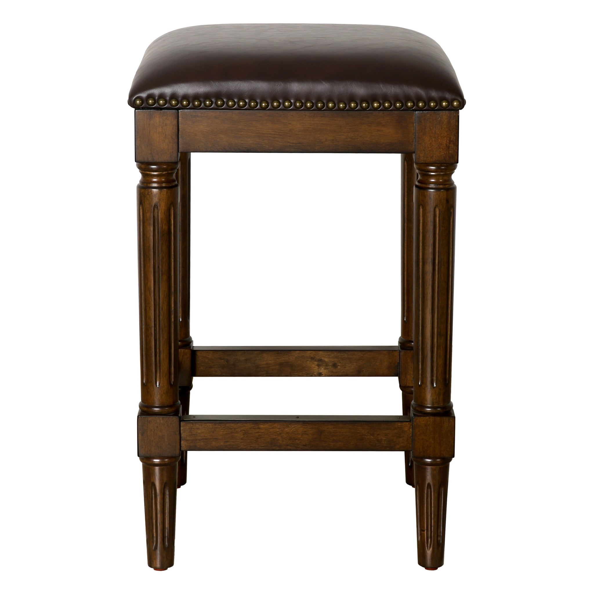 27" Brown And Dark Brown Fabric And Solid Wood Backless Counter Height Bar Chair