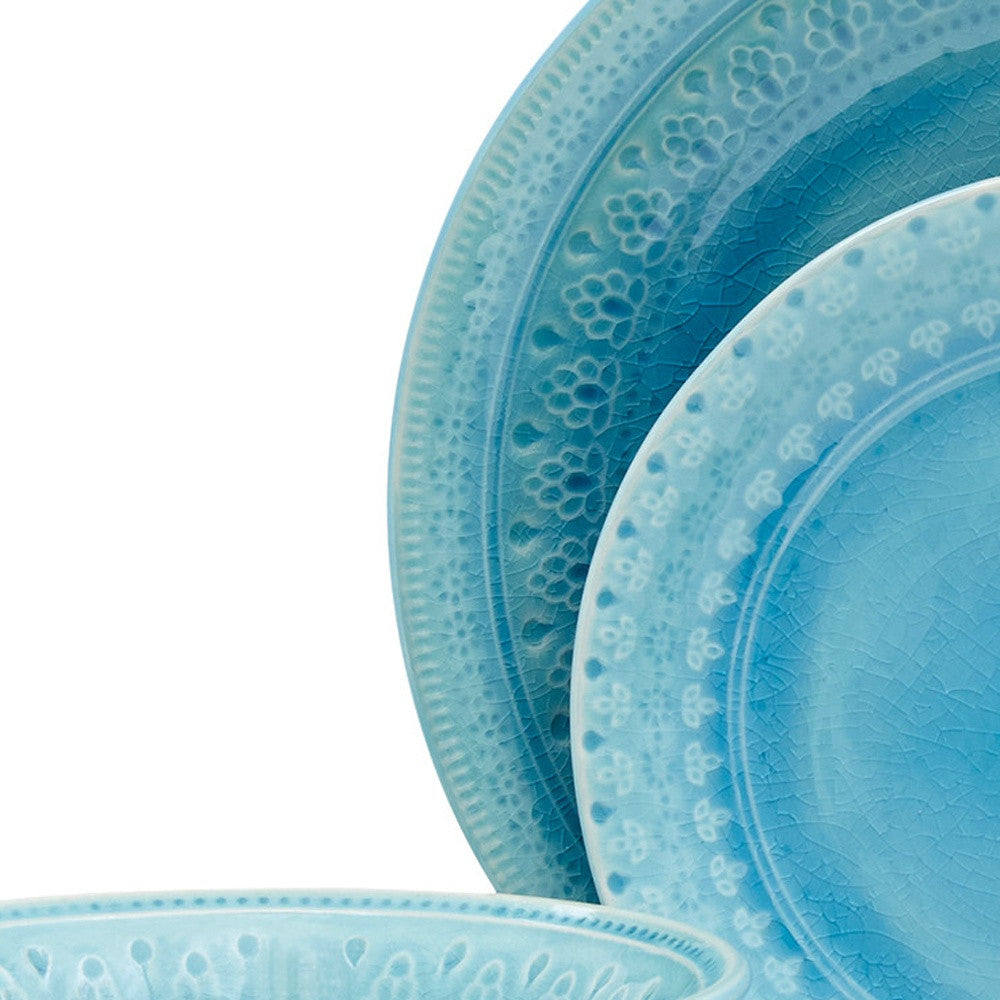 Aqua Sixteen Piece Floral Medallion Ceramic Service For Four Dinnerware Set