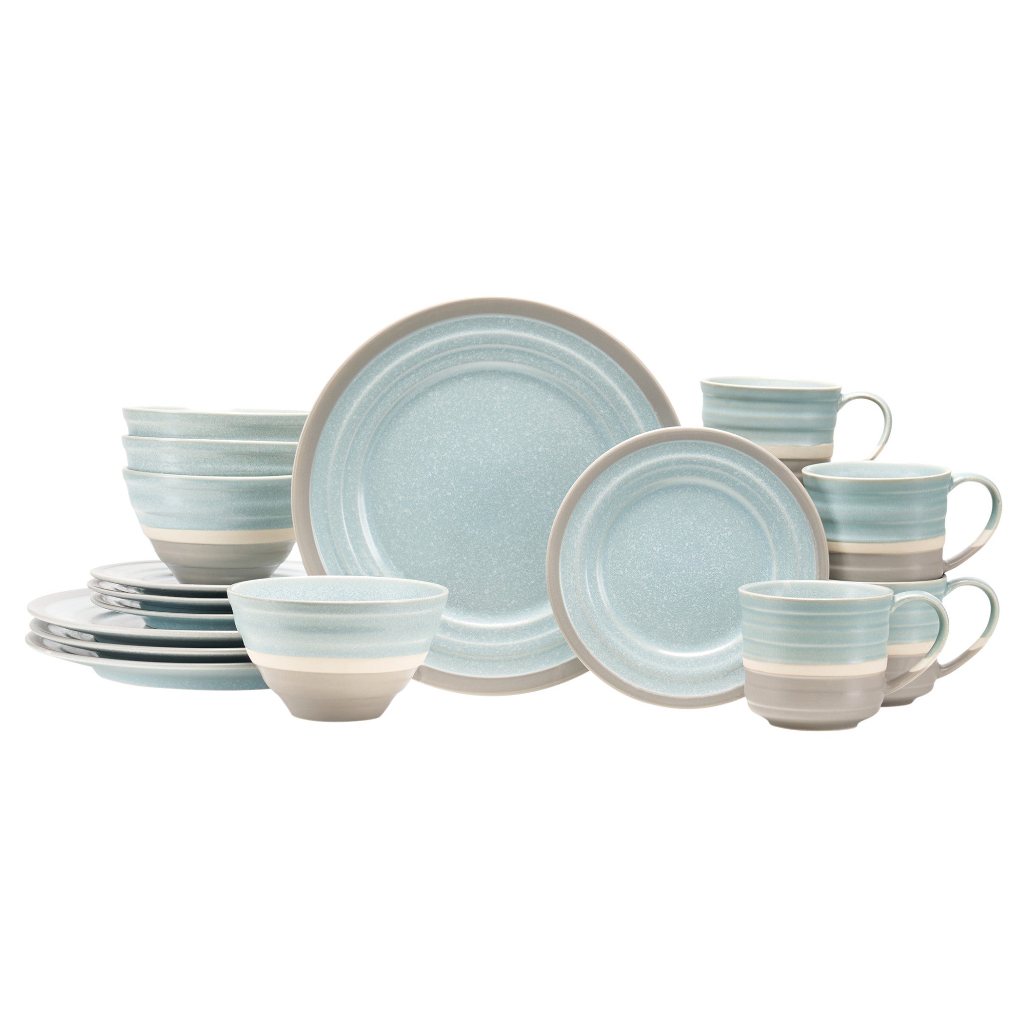 Blue and Gray Sixteen Piece Round Tone on Tone Ceramic Service For Four Dinnerware Set