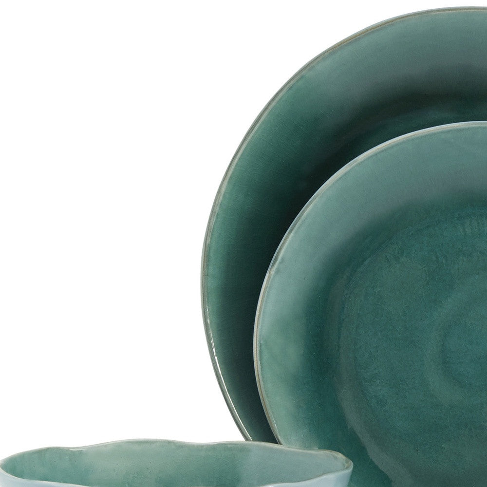 Green Sixteen Piece Ceramic Service For Four Dinnerware Set