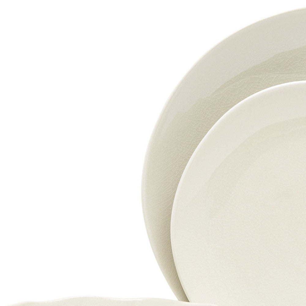 White and Natural Sixteen Piece Round Ceramic Service For Four Dinnerware Set