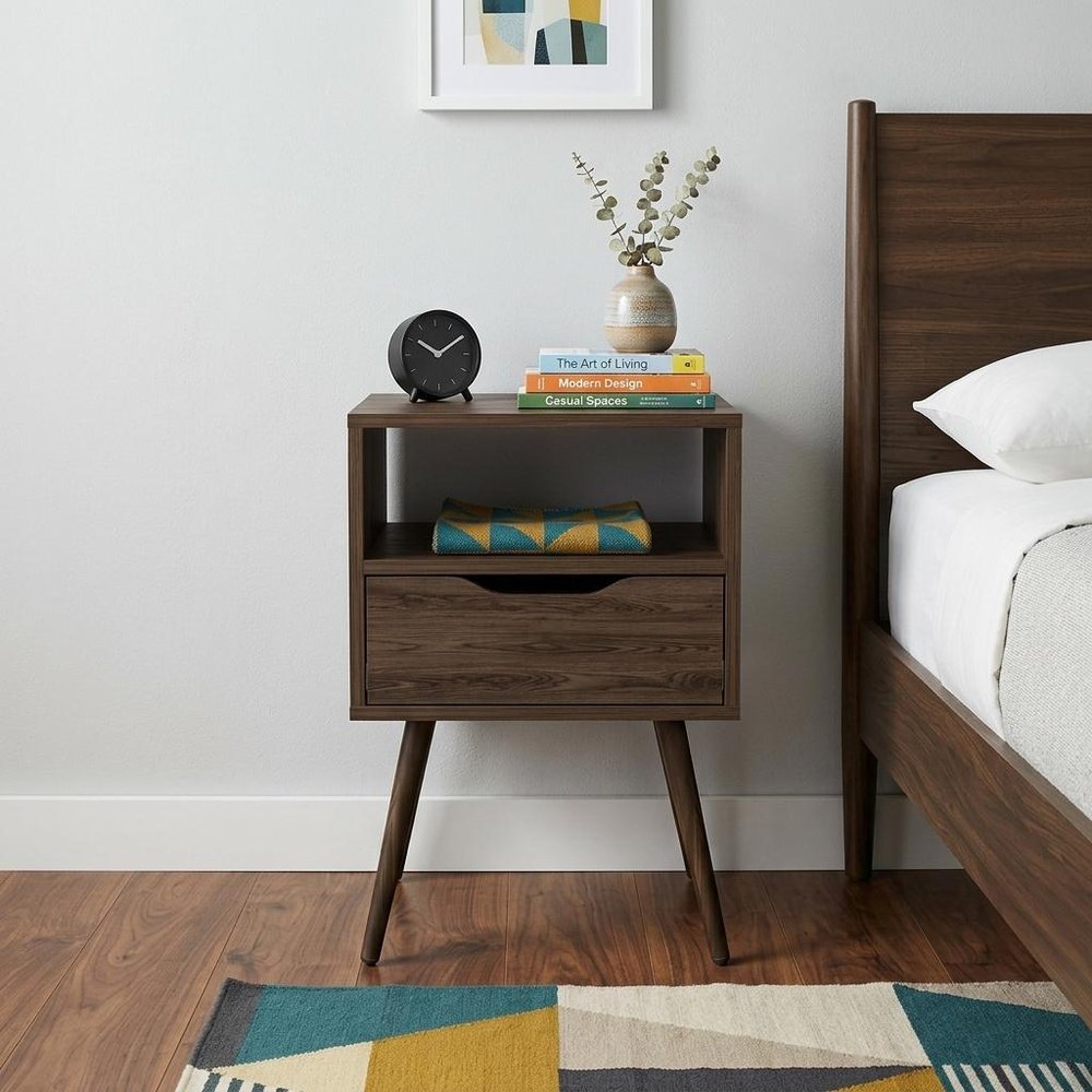 25" Brown Wood One Drawer Nightstand