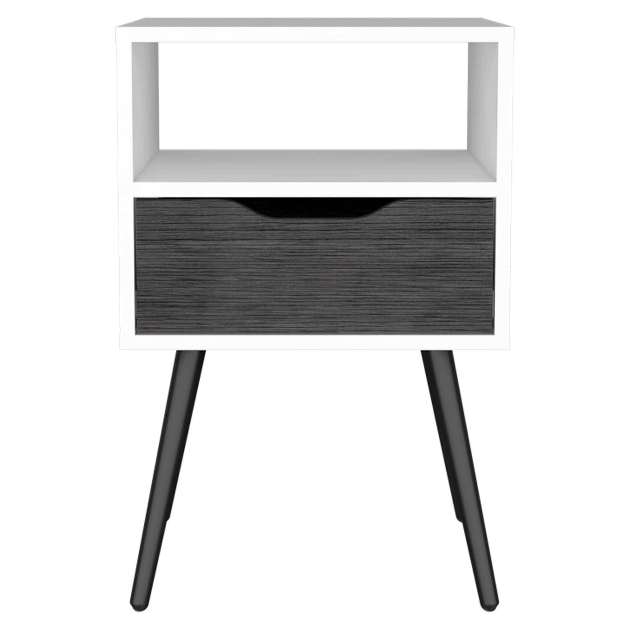25" Gray And White Wood One Drawer Nightstand
