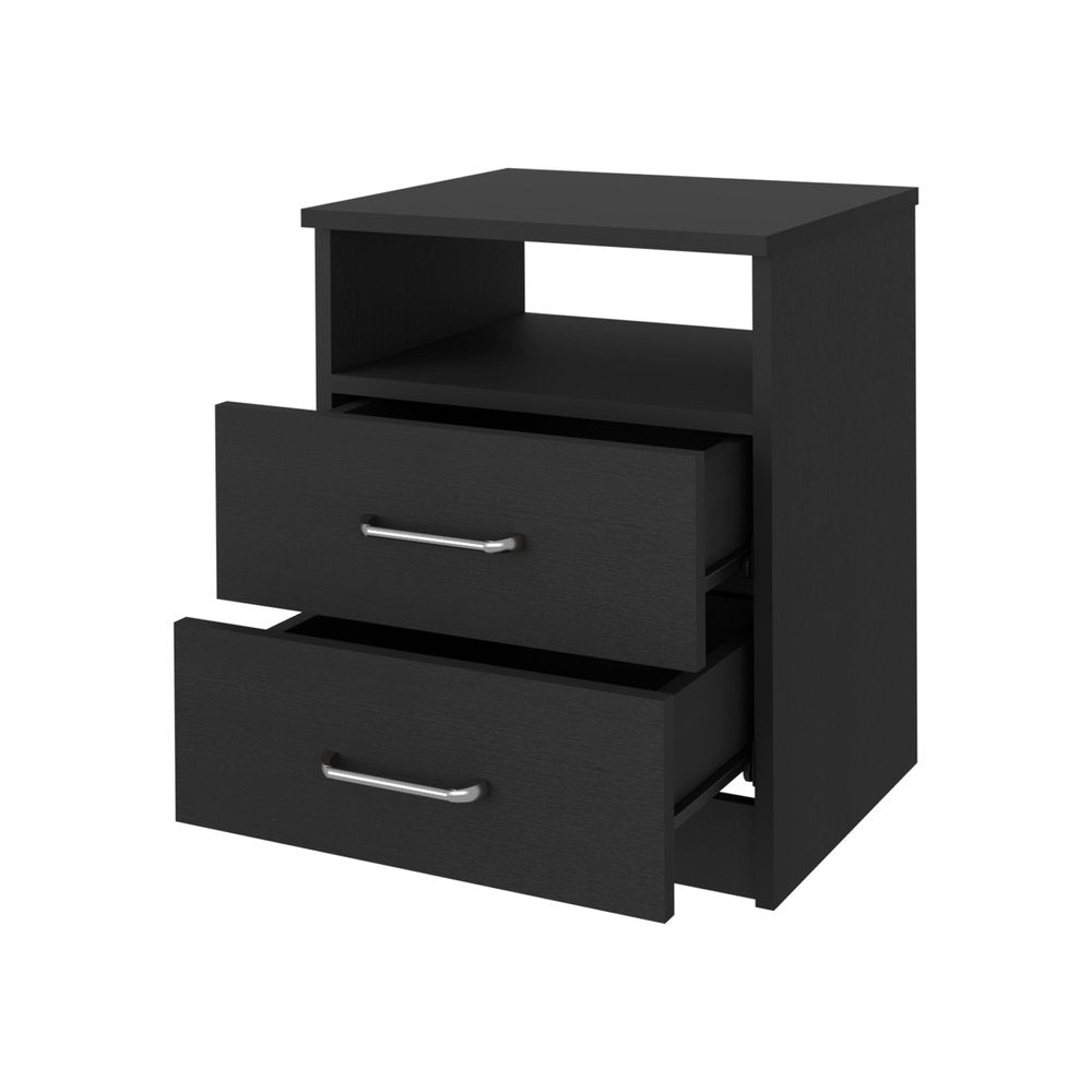 20" Black Wood Two Drawer Nightstand