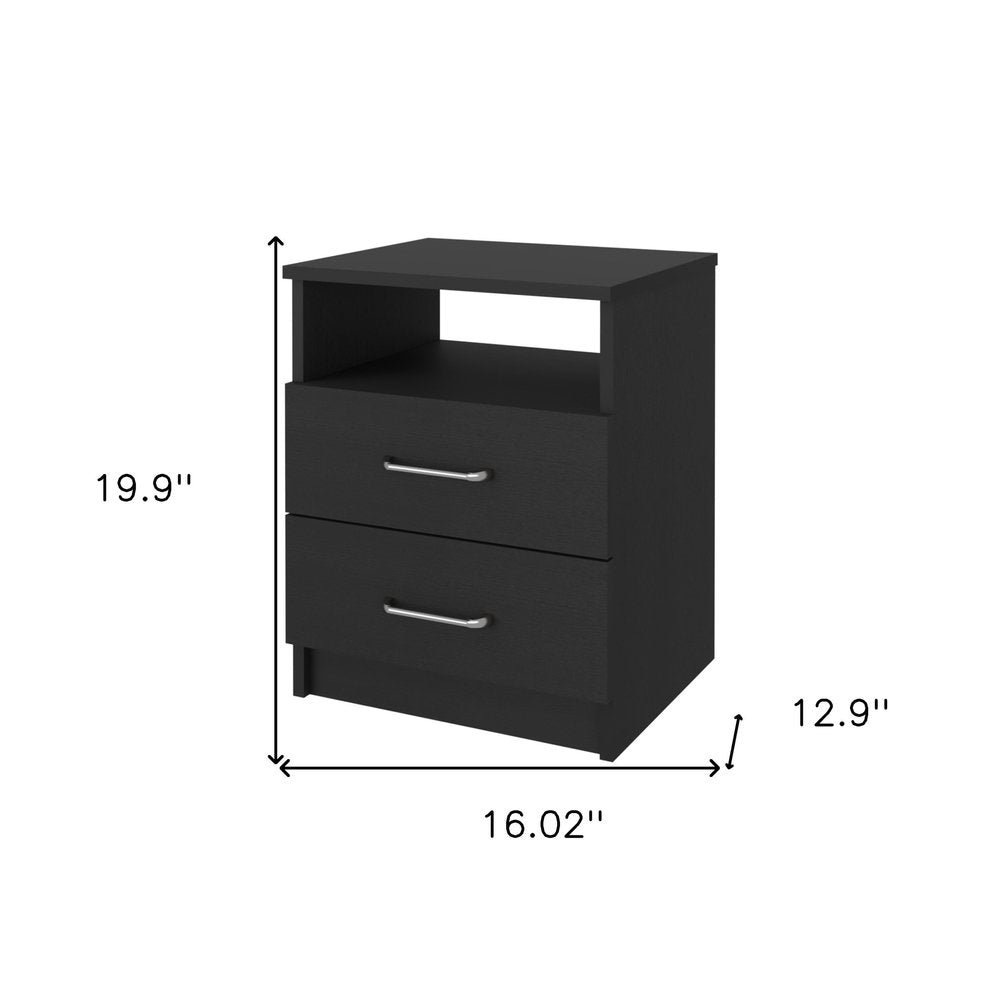 20" Black Wood Two Drawer Nightstand