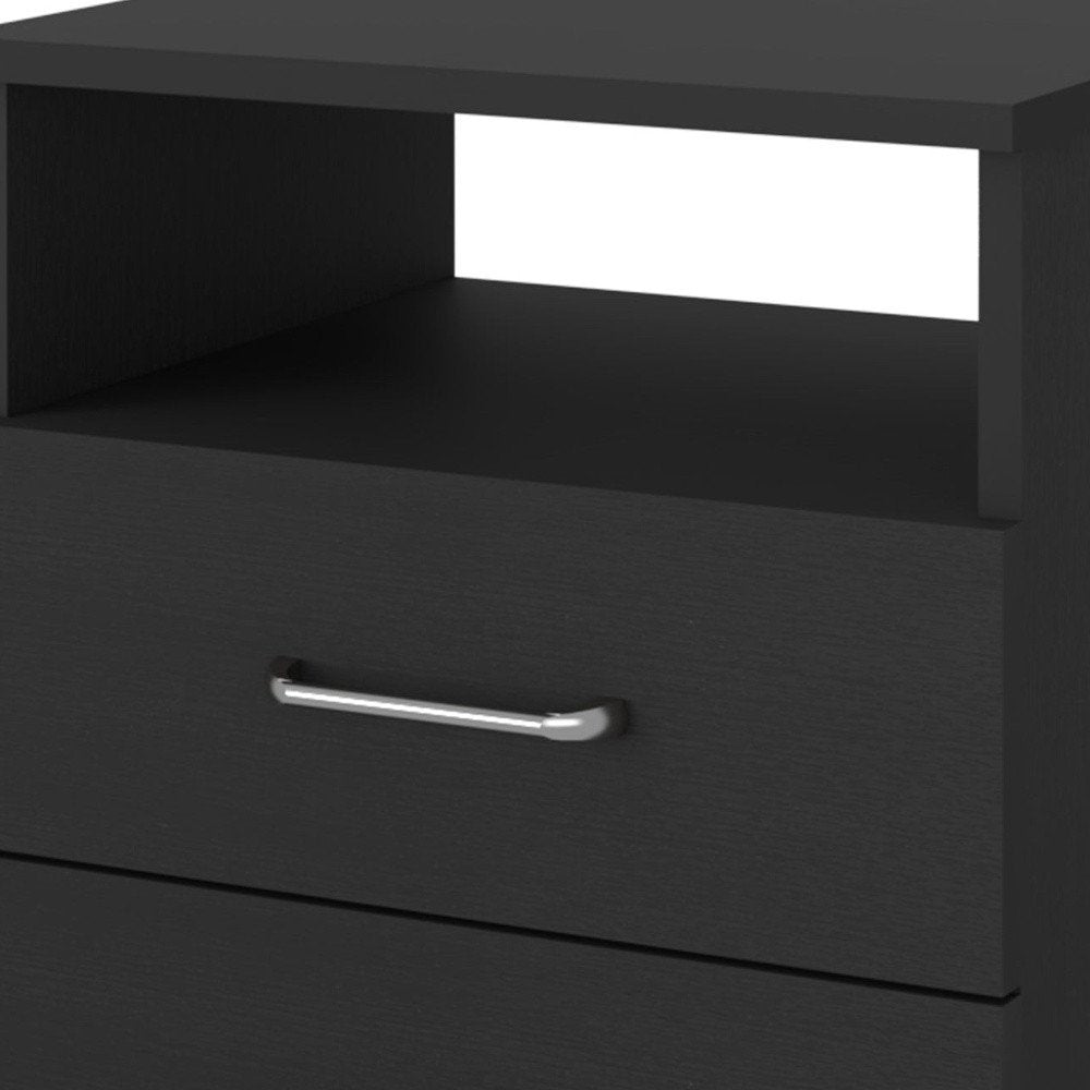 20" Black Wood Two Drawer Nightstand