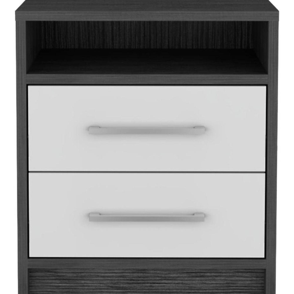 20" Dark Gray And White Wood Two Drawer Nightstand