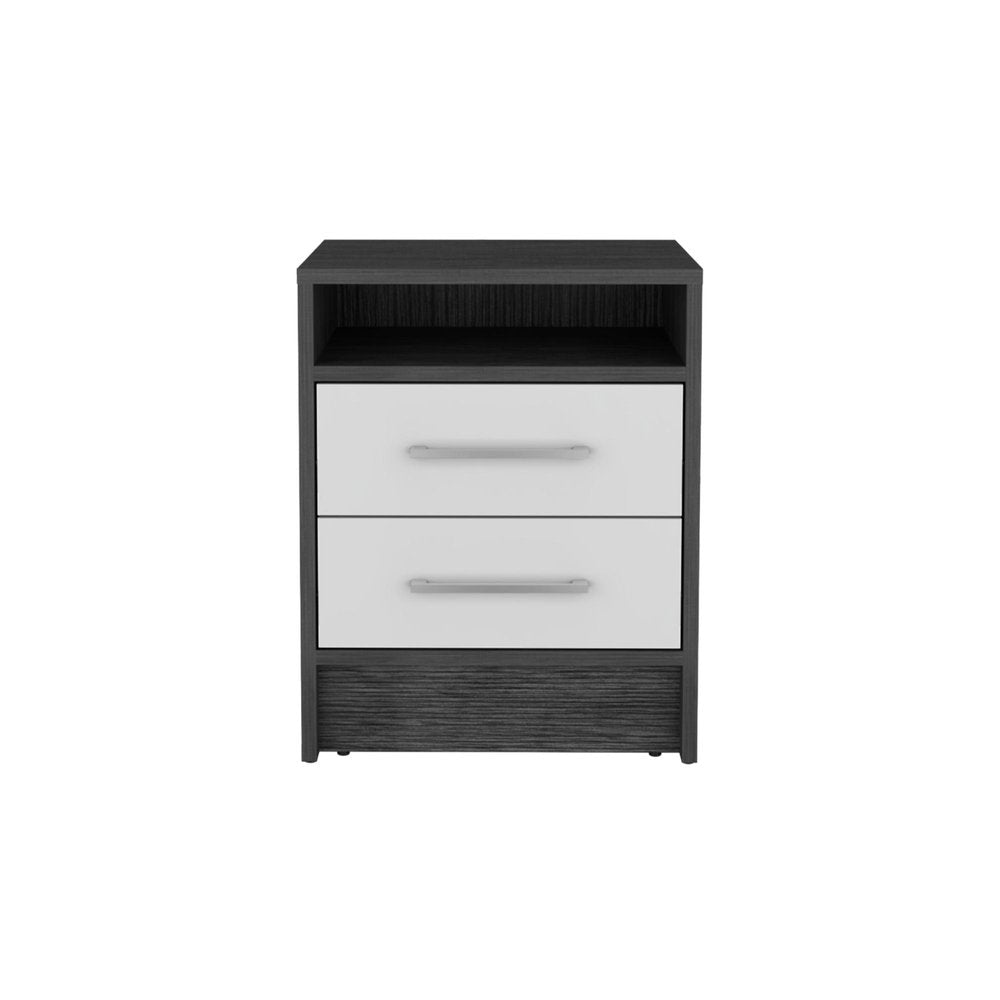 20" Dark Gray And White Wood Two Drawer Nightstand