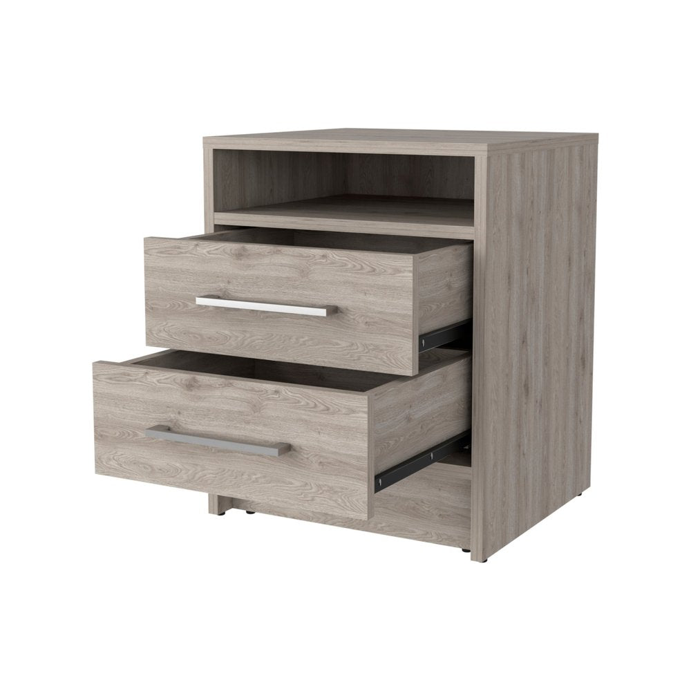 20" Light Gray Wood Two Drawer Nightstand