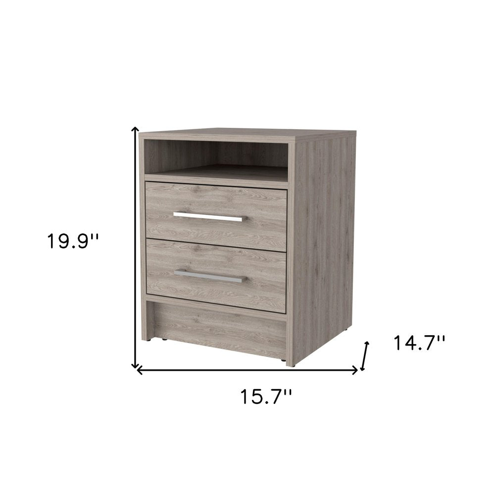 20" Light Gray Wood Two Drawer Nightstand