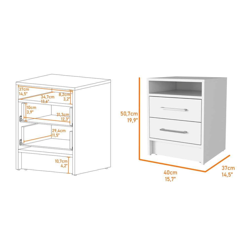 20" White Wood Two Drawer Nightstand