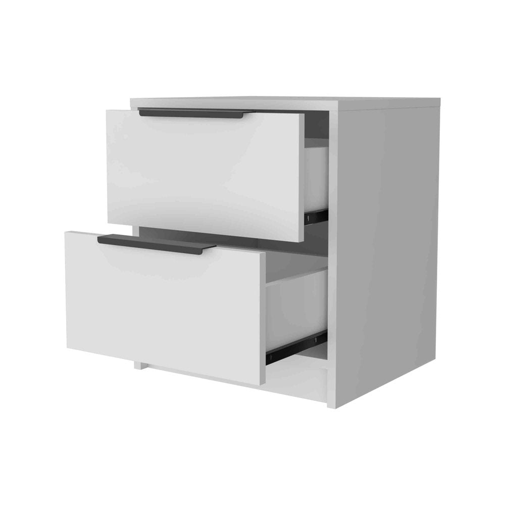 19" White Wood Two Drawer Nightstand