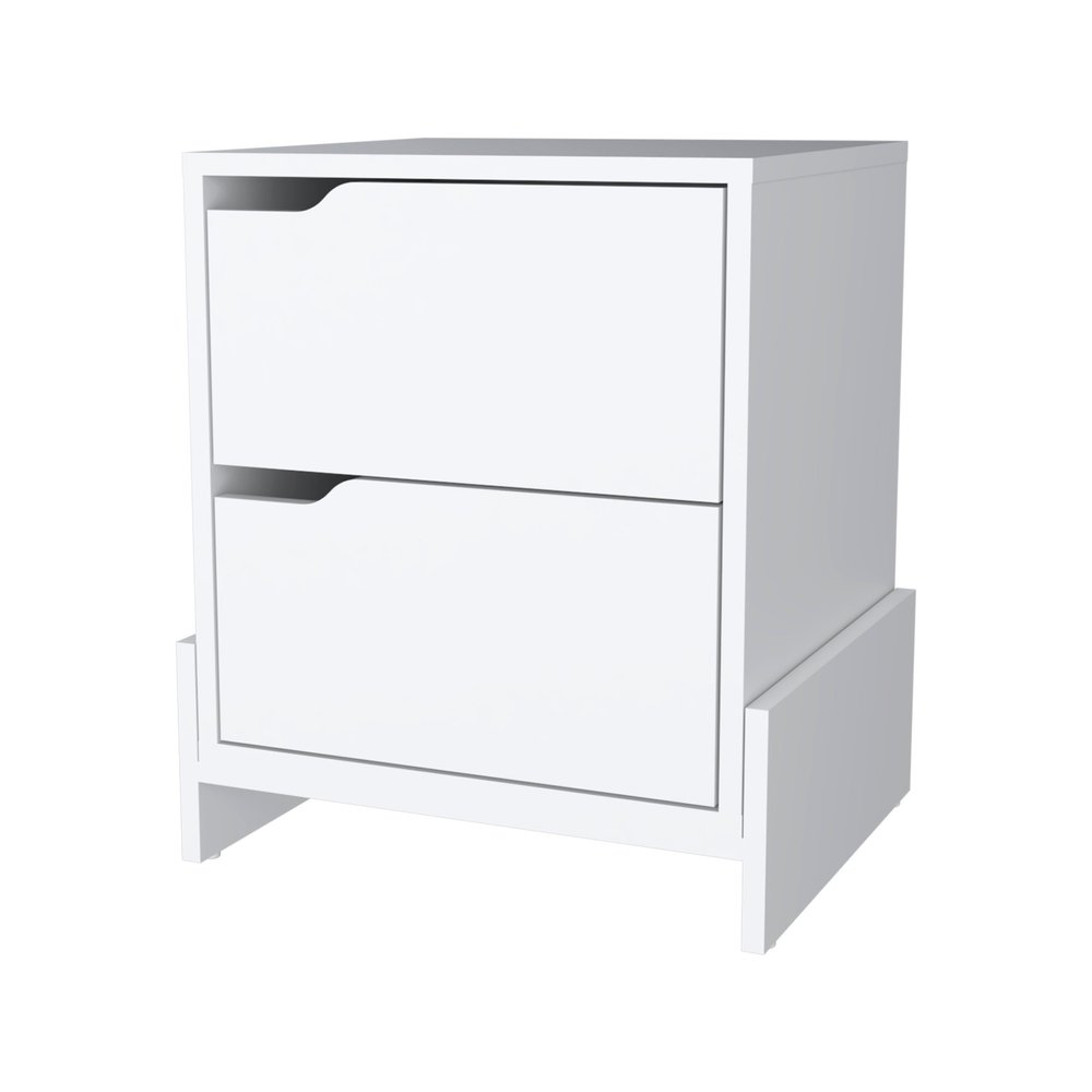 20" White Wood Two Drawer Nightstand