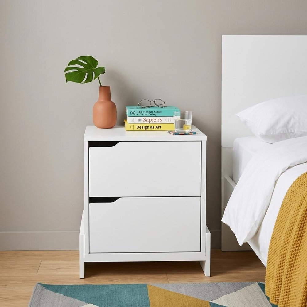 20" White Wood Two Drawer Nightstand