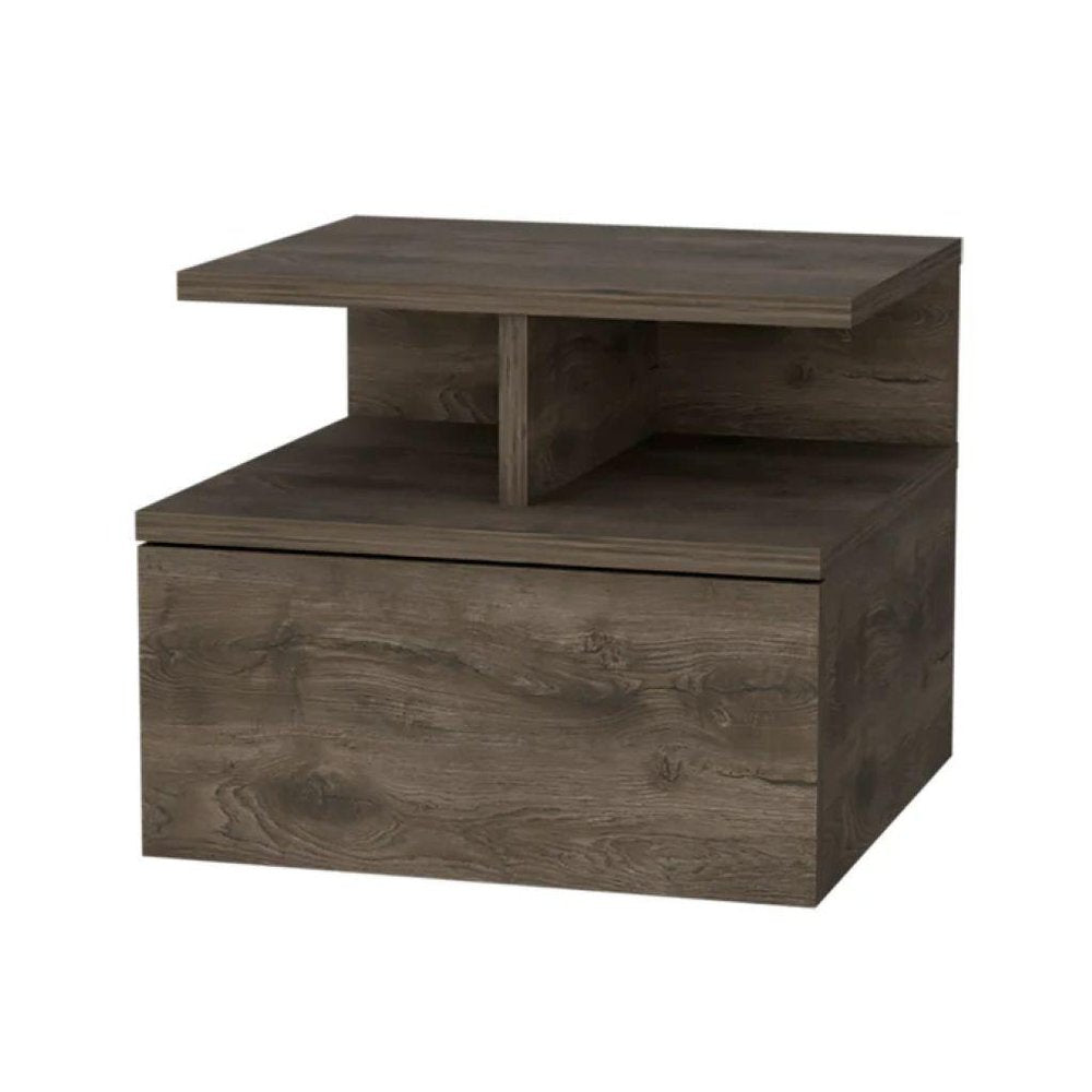 14" Brown Wood One Drawer Floating Nightstand
