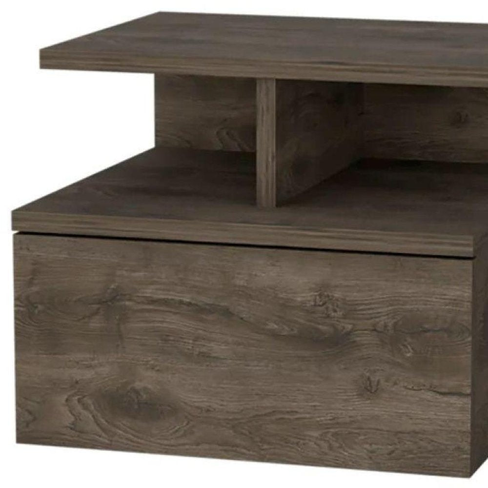14" Brown Wood One Drawer Floating Nightstand