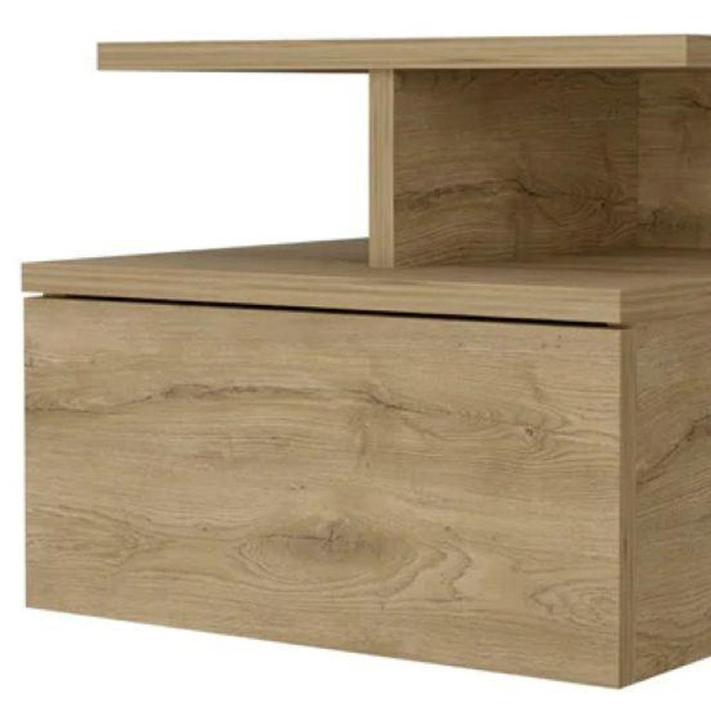 14" Brown Wood One Drawer Floating Nightstand