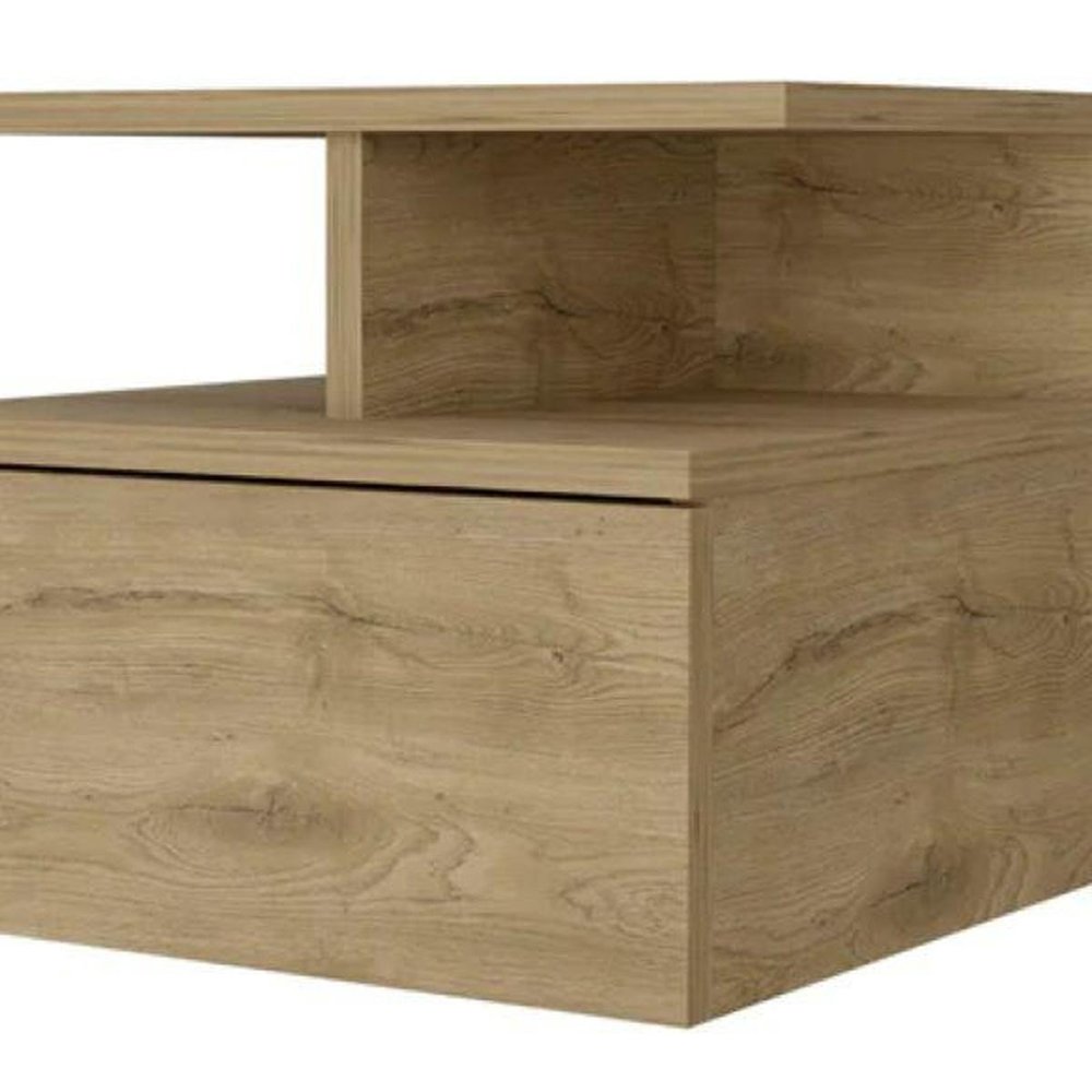 14" Brown Wood One Drawer Floating Nightstand