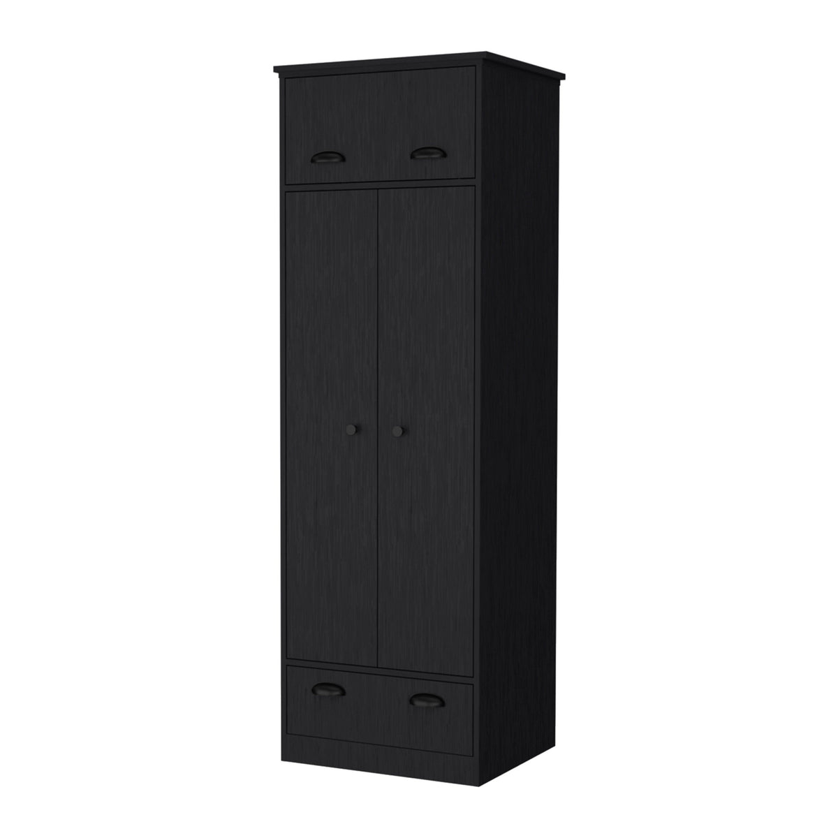 70" Black Wood Three Door Single Drawer Combo Dresser