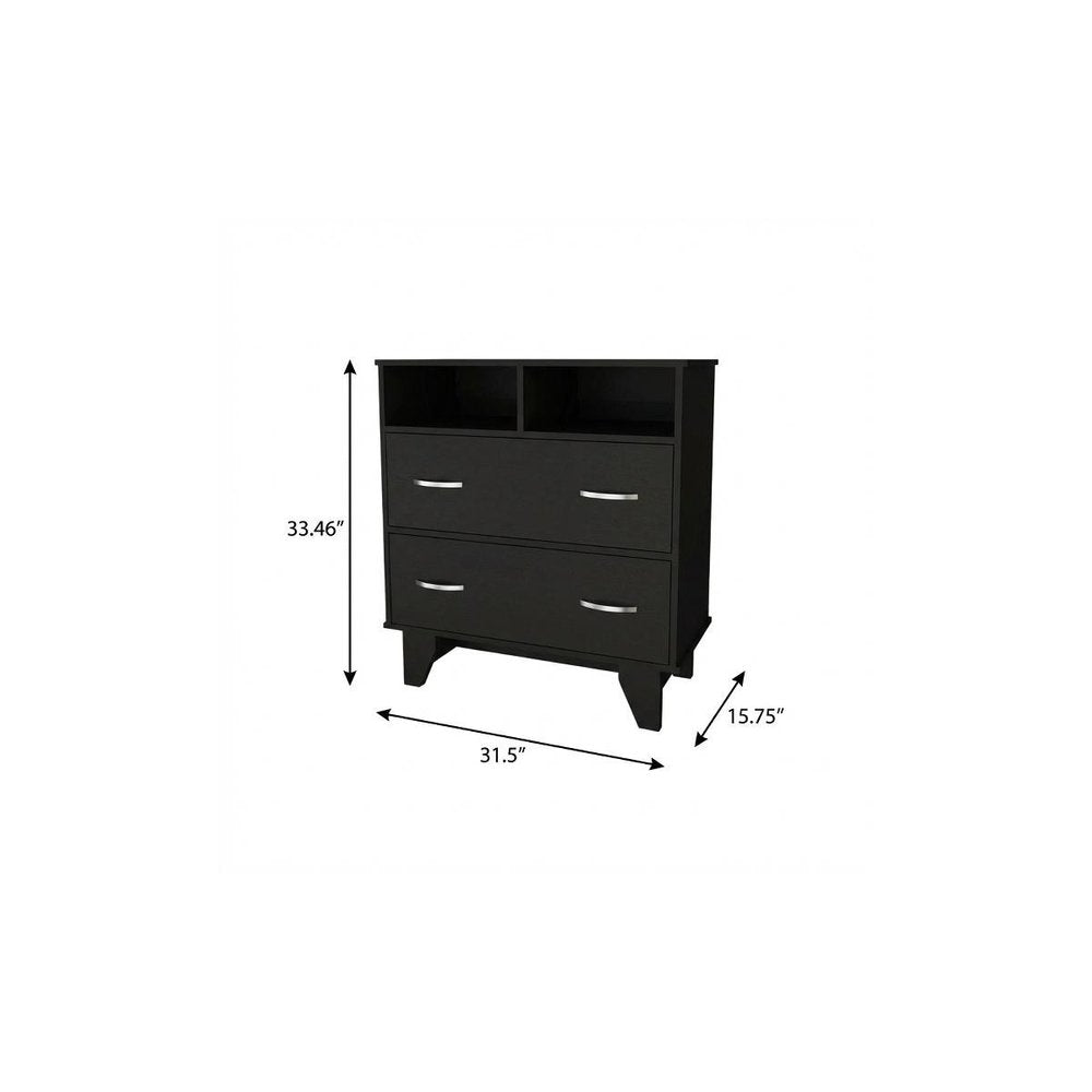 32" Black Wood Two Drawer Dresser
