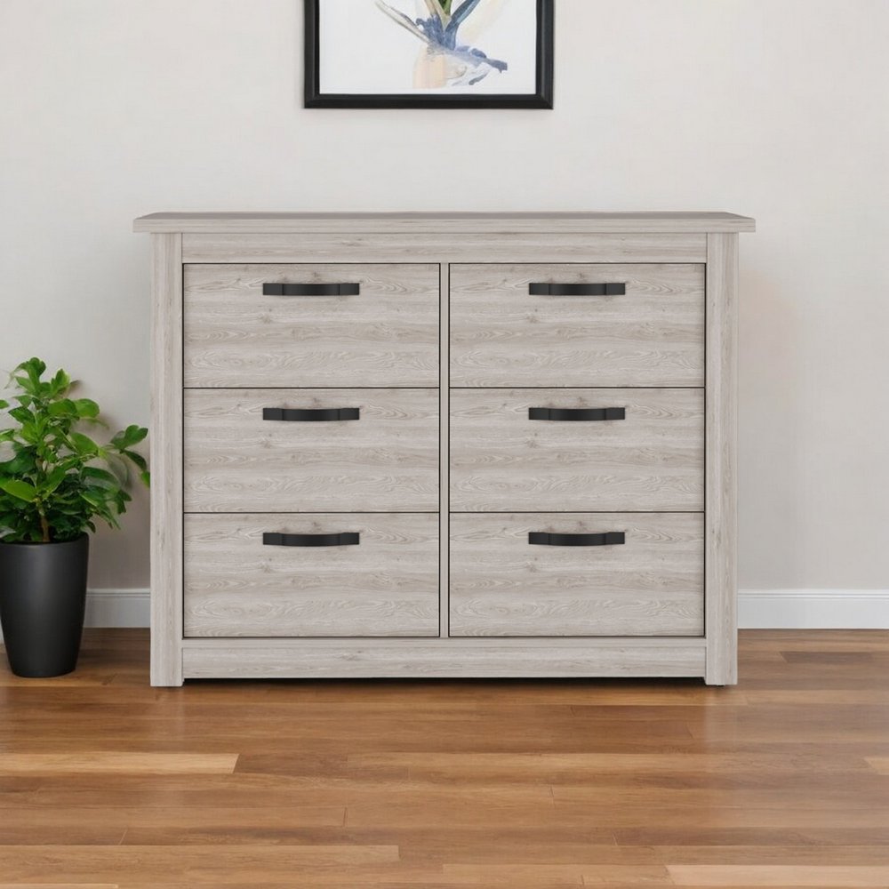 47" Oak Wood Six Drawer Dresser