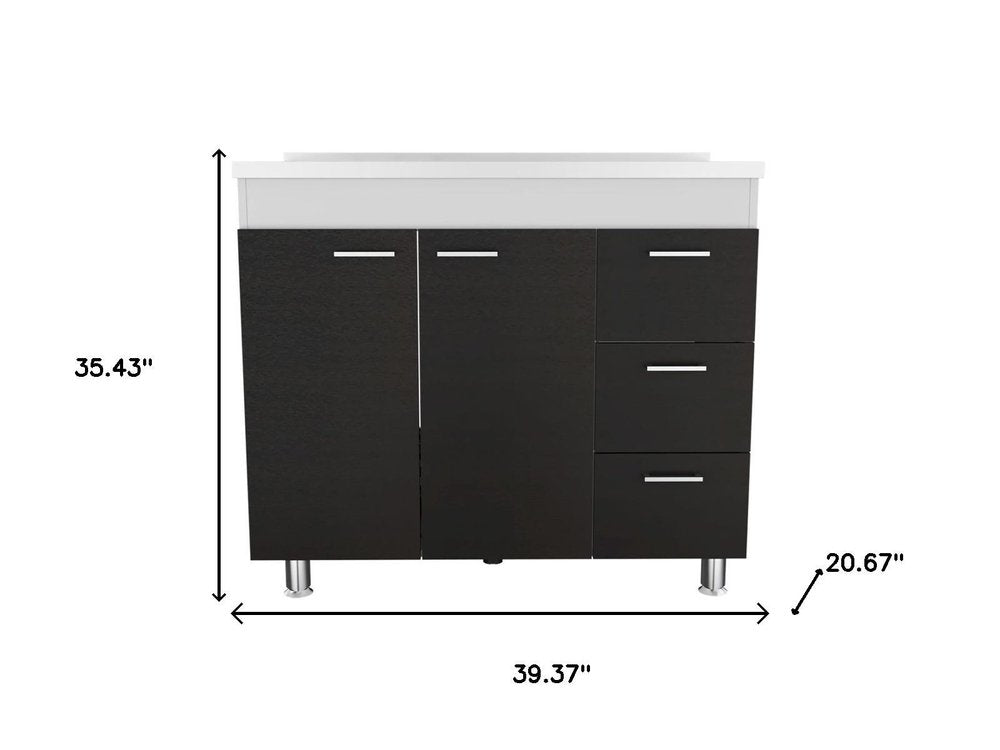 39" Black Wood Accent Cabinet With Four Doors And Three Drawers
