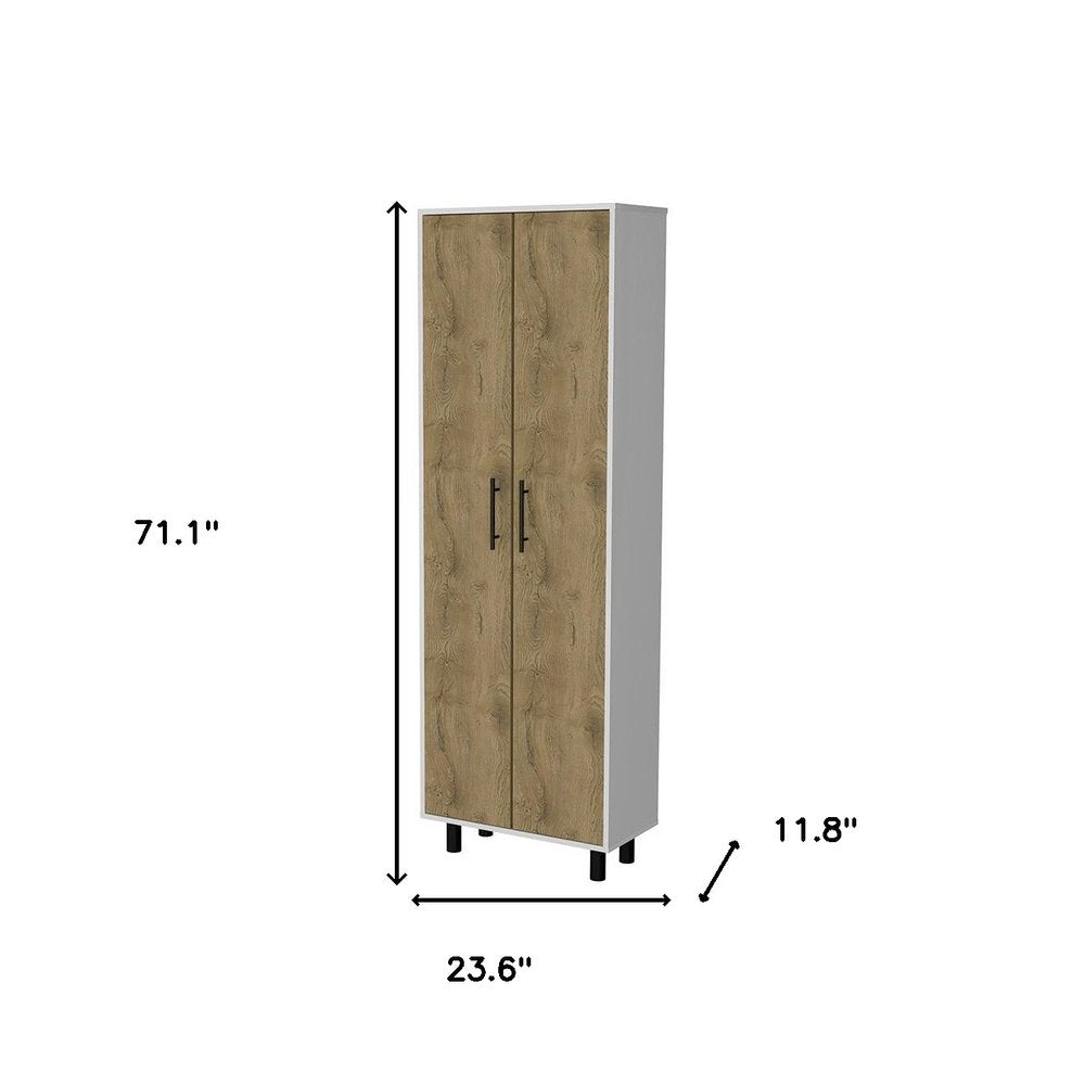 71" White and Light Brown Wood Accent Cabinet With Two Doors