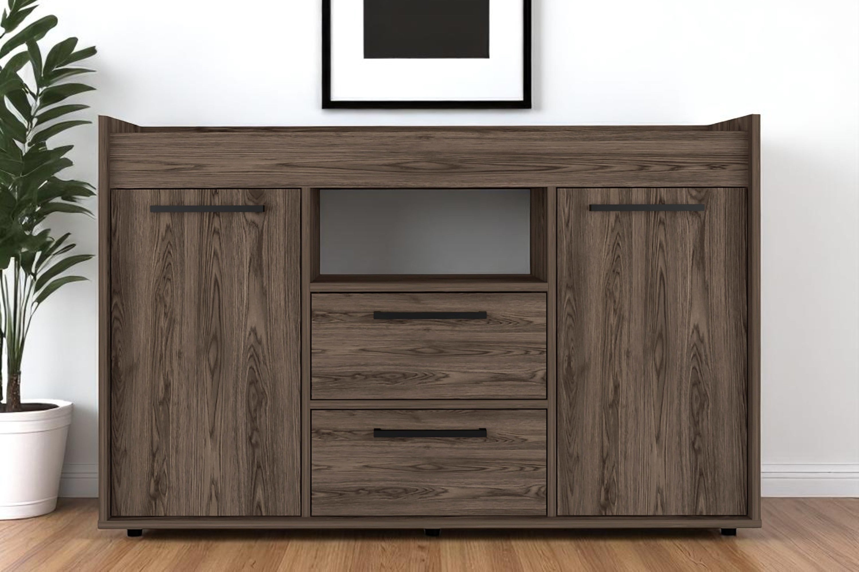47" Walnut Wood Two Drawer Sideboard with Two Doors