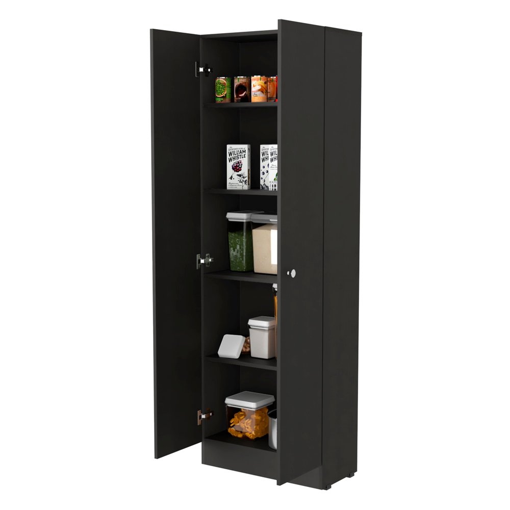 71" Black Wood Pantry Or Storage Closet