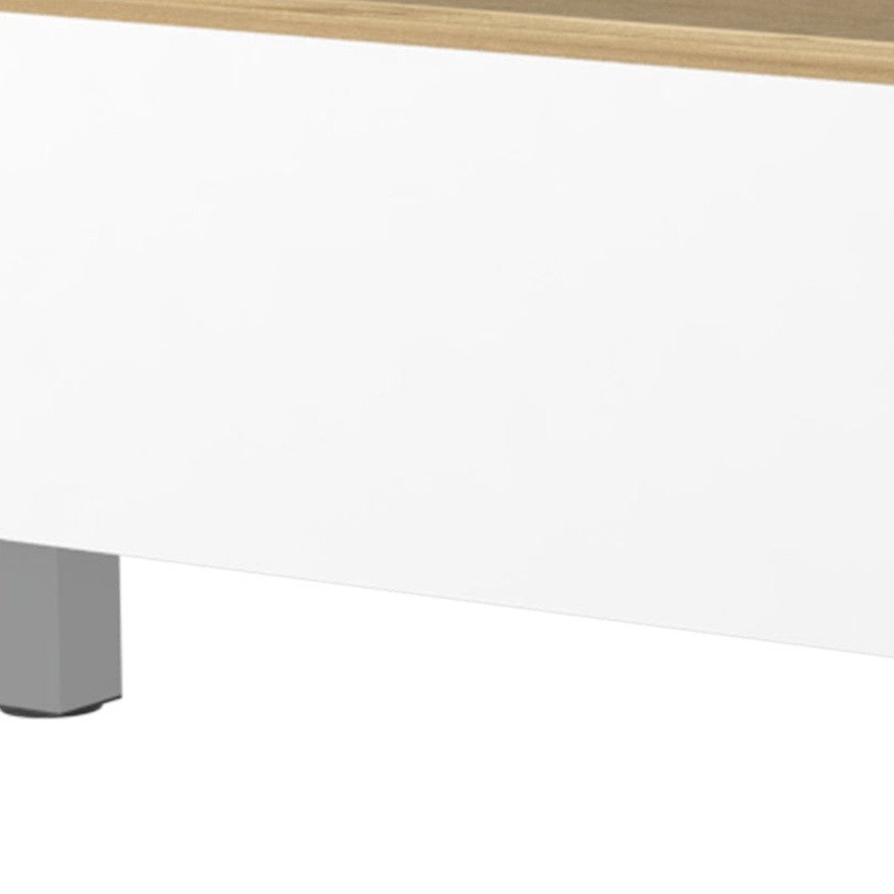 32" White And Oak Brown Wood and Metal Lift Top Coffee Table