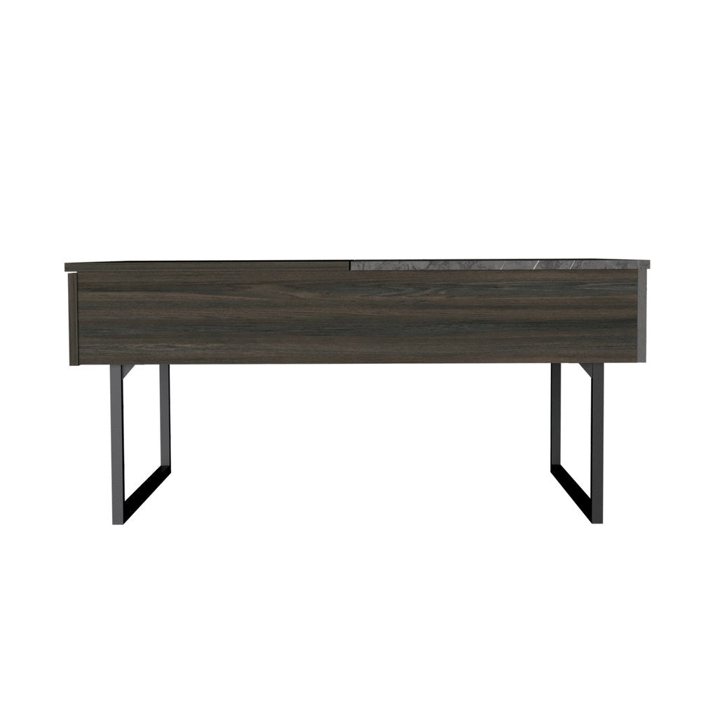 39" Espresso And Black Wood And Metal Lift Top Coffee Table With Drawer