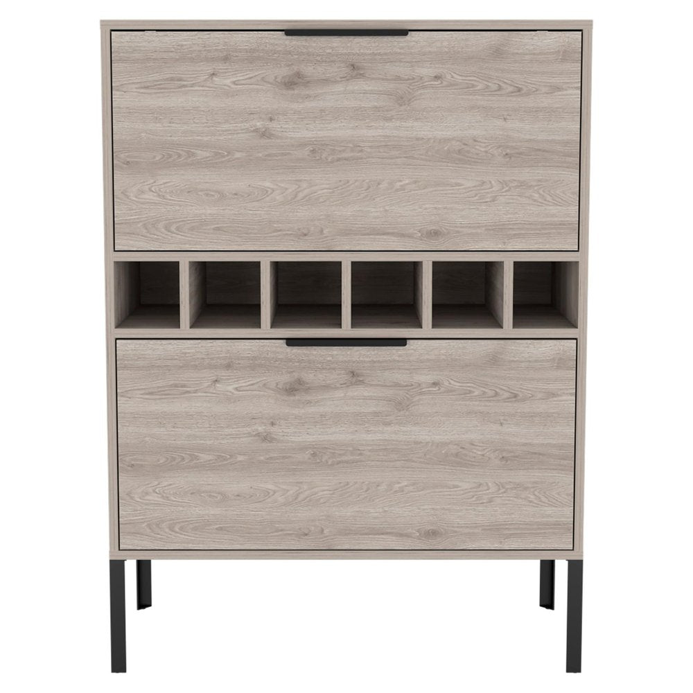 43" Light Gray and Black Wood Bar Cabinet With Two Doors