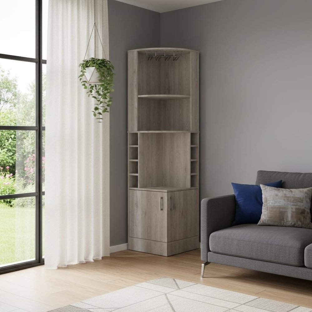 71" Light Gray Wood Corner Bar Cabinet With Two Doors
