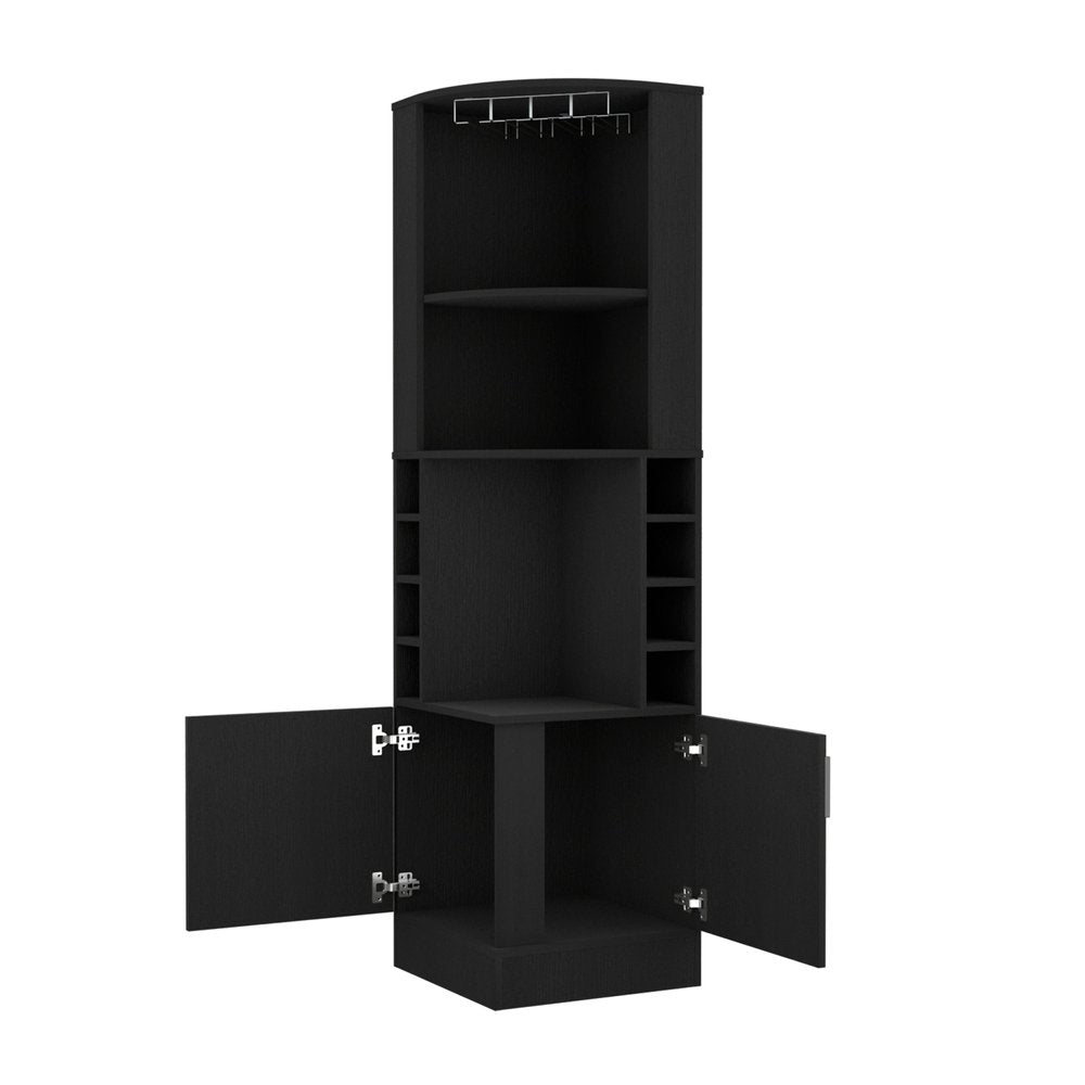18" Black Wood Corner Bar Cabinet With Two Doors